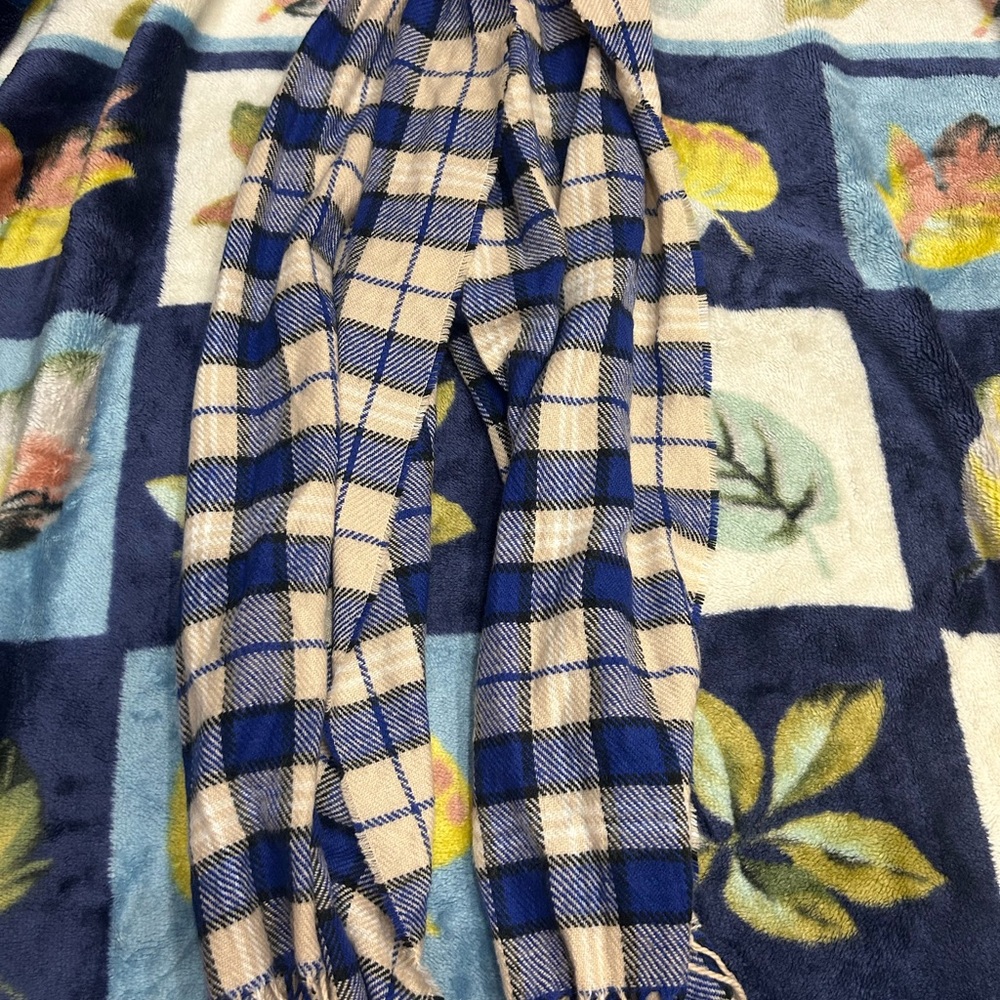 H&M Blue and Beige Checkered Scarf